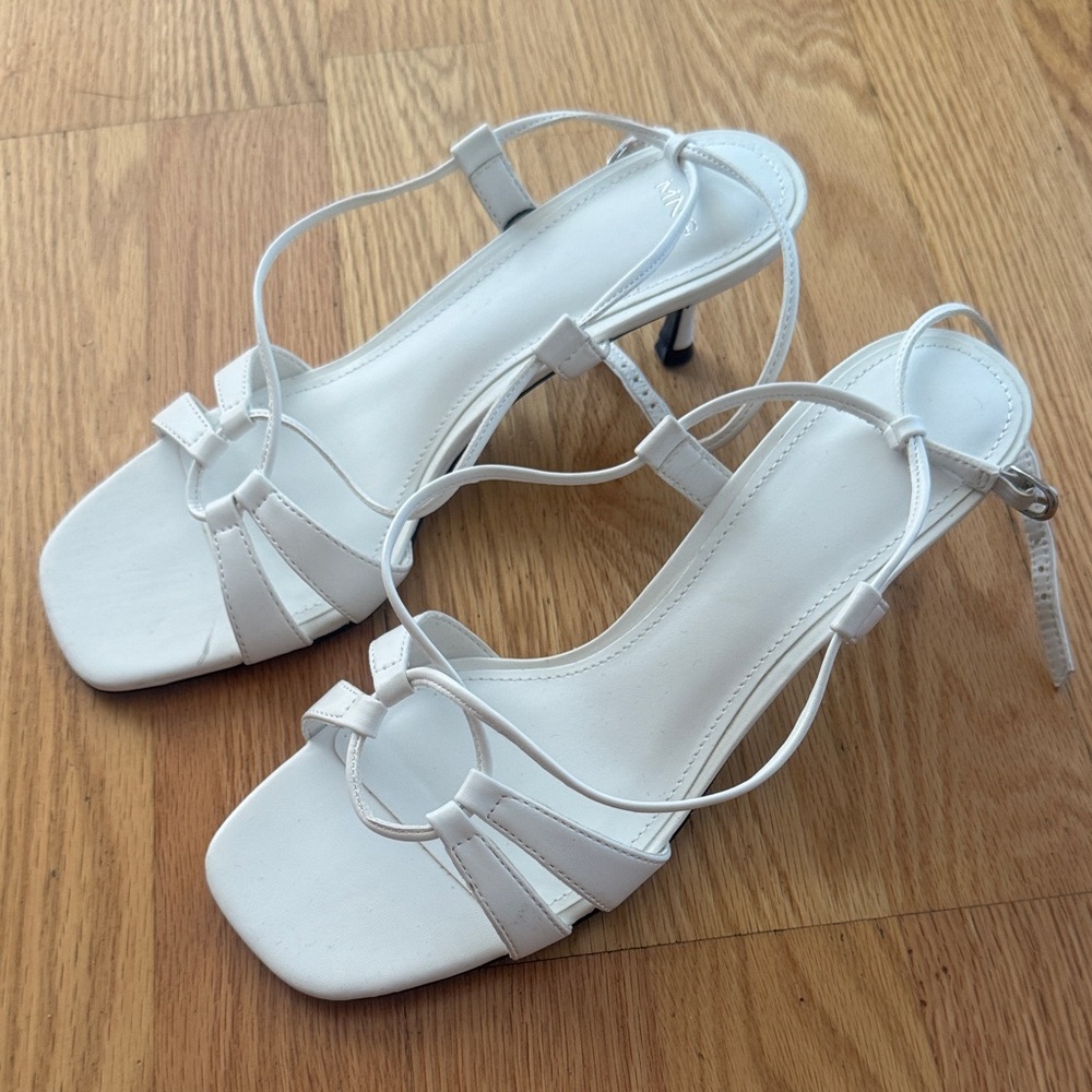 Mango White Strappy Slingback Heels